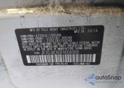 2015 Subaru Impreza 2.0I Premium from USA, damaged, VIN JF1GJAC60FH004888